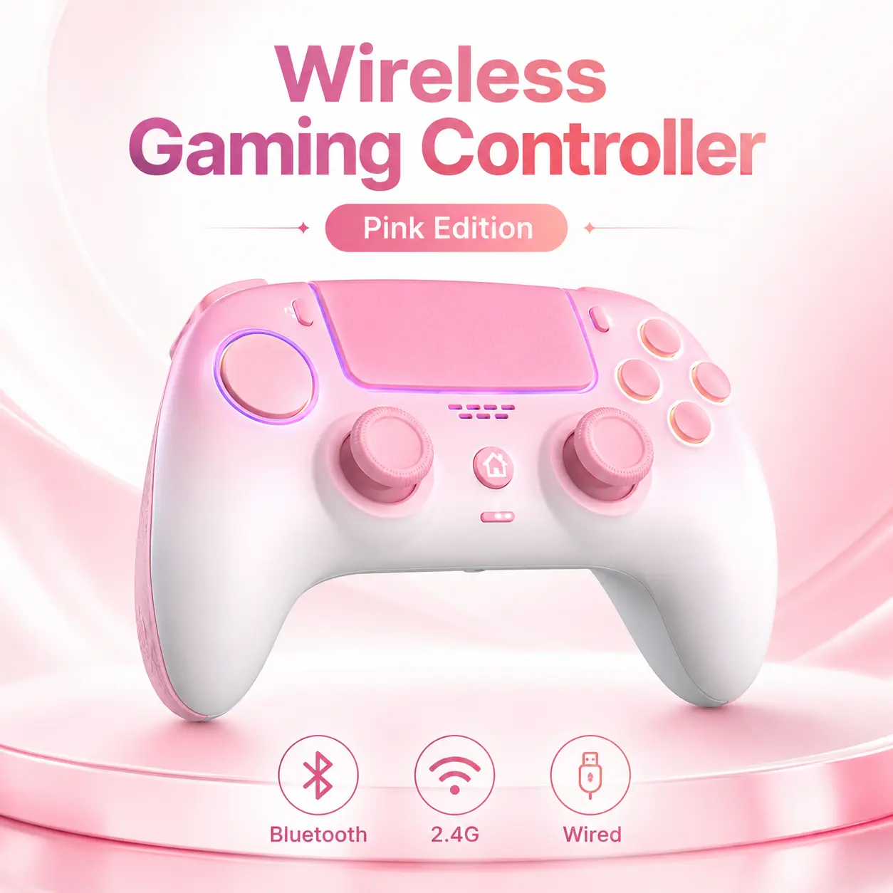 Pink Gradient Wireless Controller Compatible with PS4/Switch/PC/iOS/Android, Hall Effect Joystick & Trigger, Programmable Back Paddles (M1/M2), RGB Lights, Turbo Function, 3.5mm Headphone Jack & Built-in Speaker, 1500mAh Battery for Multi-Platform Gaming