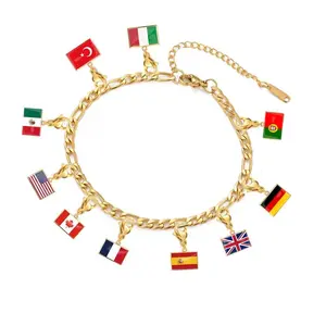 HIPEE 10*6.6mm Country Flag Charms  Stainless Steel Fashion Mother Day Gift Jewelry Recording Your Travel Memories Adjustable Heart Rate Couples  Set   men