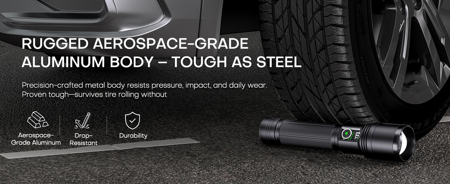 Rechargeable LED Flashlight 2500 High Lumens,Super Bright Dual Power Flashlights with Zoomable & LCD Display & 5 Light Mode & IPX-6 Waterproof, Powerful Flash Light for Home, Emergencies, Camping