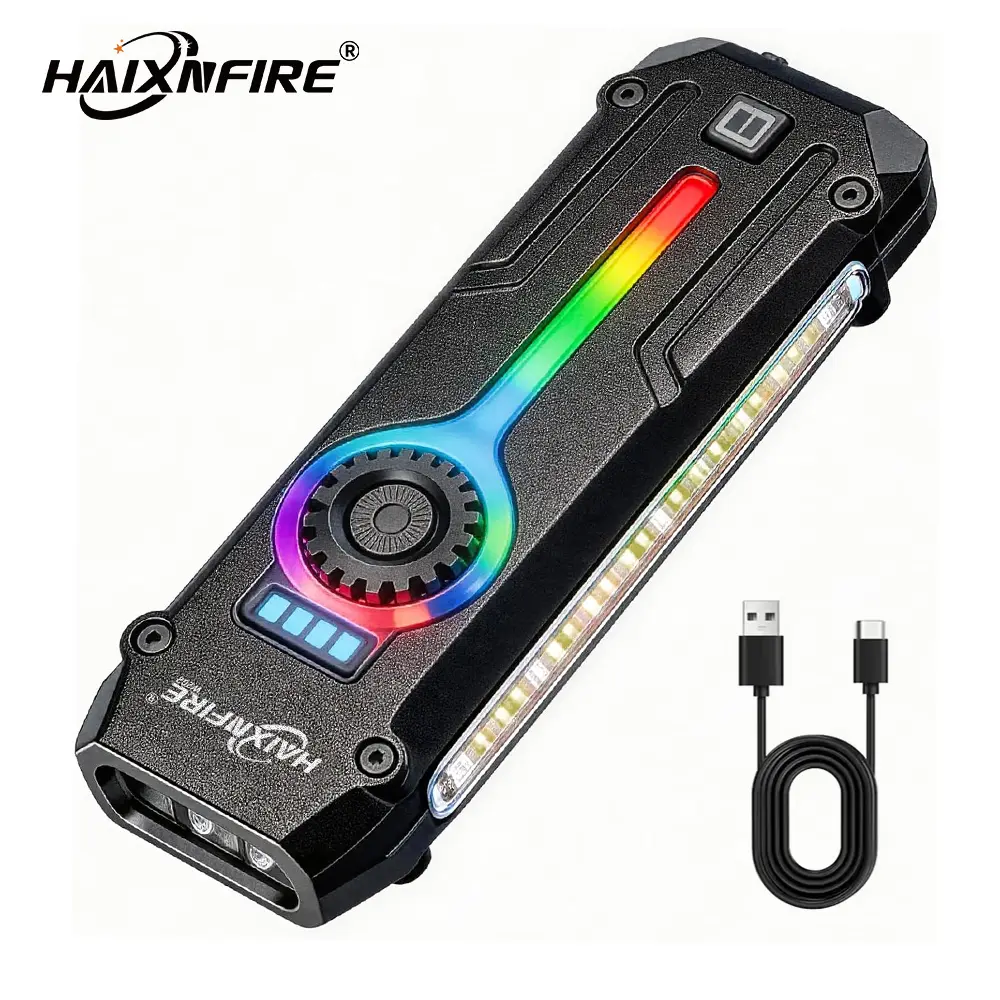HaixnFire W202 EDC Flashlight 2500 High Lumens, Stainless Steel Rechargeable Pocket Light with UV Blacklight, Red Light for Cats, Arrow-Shaped RGB Beacon, Magnetic Work Light, USB-C Stepless Dimming, Led Lights, Black Light