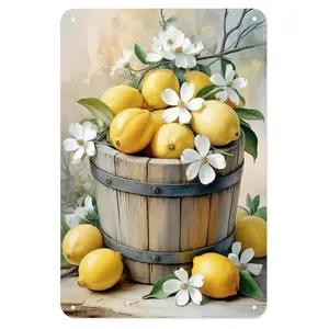 Vintage Rustic Lemon Tin Sign 8x12 inch Aesthetic Wall Decor for Home Bedroom Kitchen Bar Indoor Outdoor Durable Tin Metal Crisp Print Pre Drilled for Easy Hanging - Style Fruit Gift