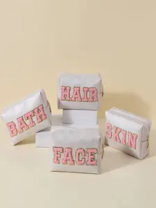 Letter Patch Makeup Bag, Zipper Closure, Skincare Bath Essentials Organizer, Travel Handheld Wash Kit, Compact Storage Solution
