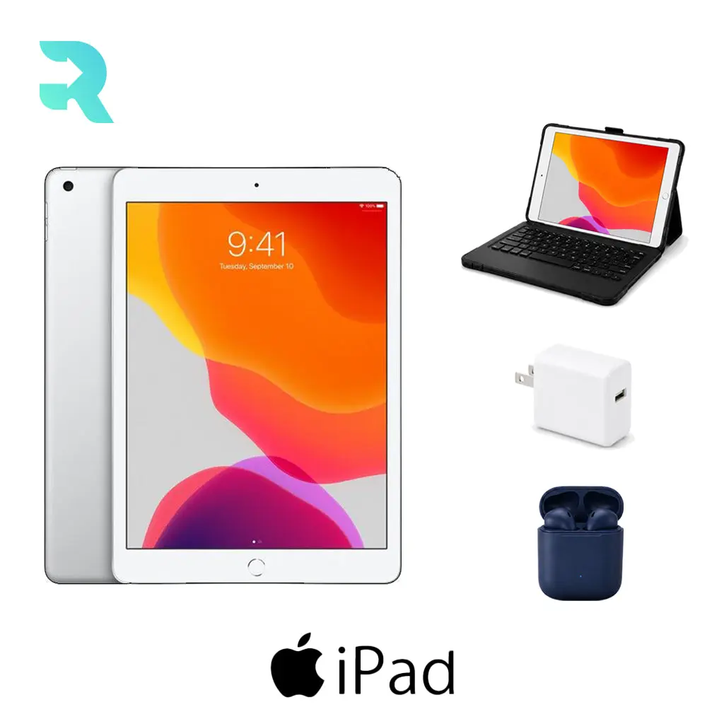 Refurbished Apple iPad 10.2" 7th Gen 32GB Wi-Fi Silver Excellent Condition + ZAGG Rugged Pro Connect Keyboard Case + InPod Headphones + Charger