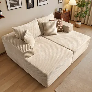 XIZZI 75" Oversized Boneless Could Couch Double Chaise Lounge Sofa, Modern Compressed Corduroy Upholstered Sectional Cloud Couch Loveseat Sleeper Bed, Lovesac Deep Seat, Comfy Floor Chair for Living Room NO Assembly Required