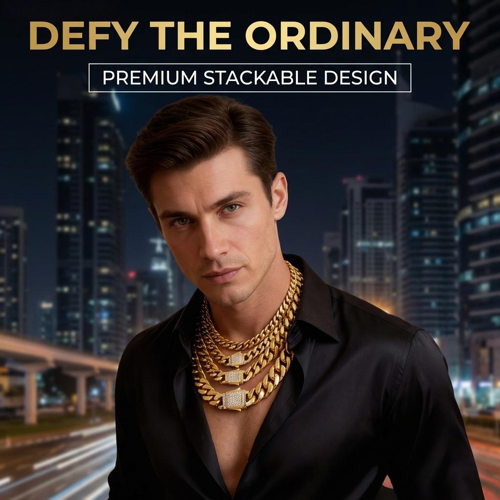 Stainless Steel Men's Cuban Chain, Ear-Style Clasp / Gold / Gold-Plated Miami Cuban Chain Necklace, Widths: 6mm/8mm/10mm/12mm/14mm, Fade-Resistant and Durable, Hip-Hop Style Men's Jewelry, Length: 7.5“–30”, Comes with a Gift Box