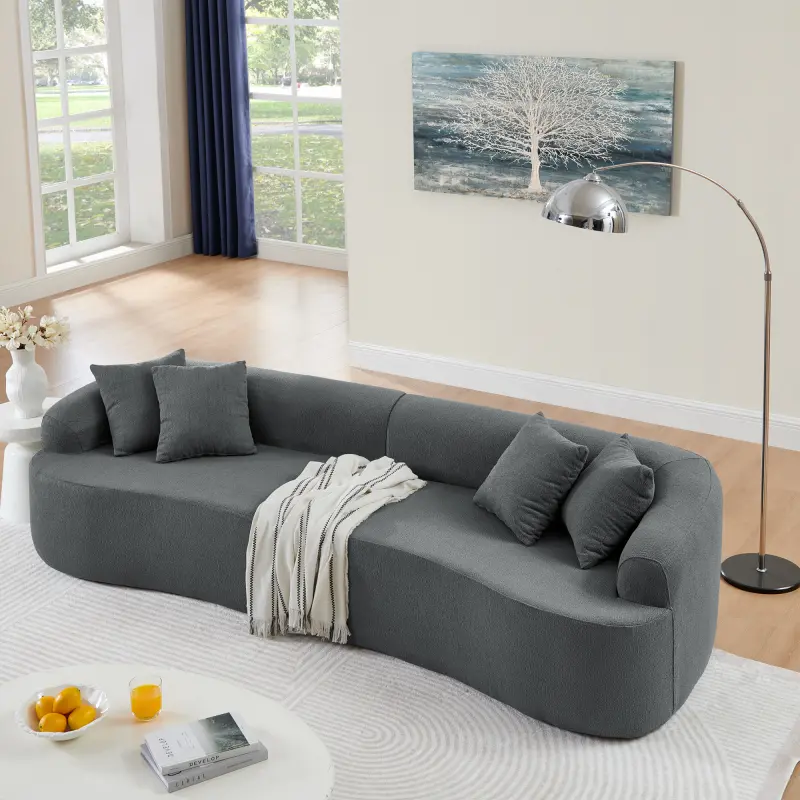 Curved Modular Sectional Sofa Couch in Lamb's Wool Fabric, Boneless Sofa, Cloud Sofa Modern Minimalist Style, Compressed (No Assembly Required), Comfy for Living Room & Bedroom