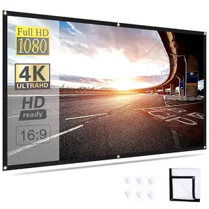 100 Inch Portable Foldable Projector Screen, HD Projector Screen, 16:9 Projector Screen with Hook, Home Entertainment Supplies for Indoor & Outdoor Use, Audio