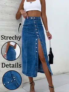 Women's Denim Skirt, Fitted Fashionable Half-Sleeve Design, Perfect for Casual Wear & Stylish, Ideal Gift for Her