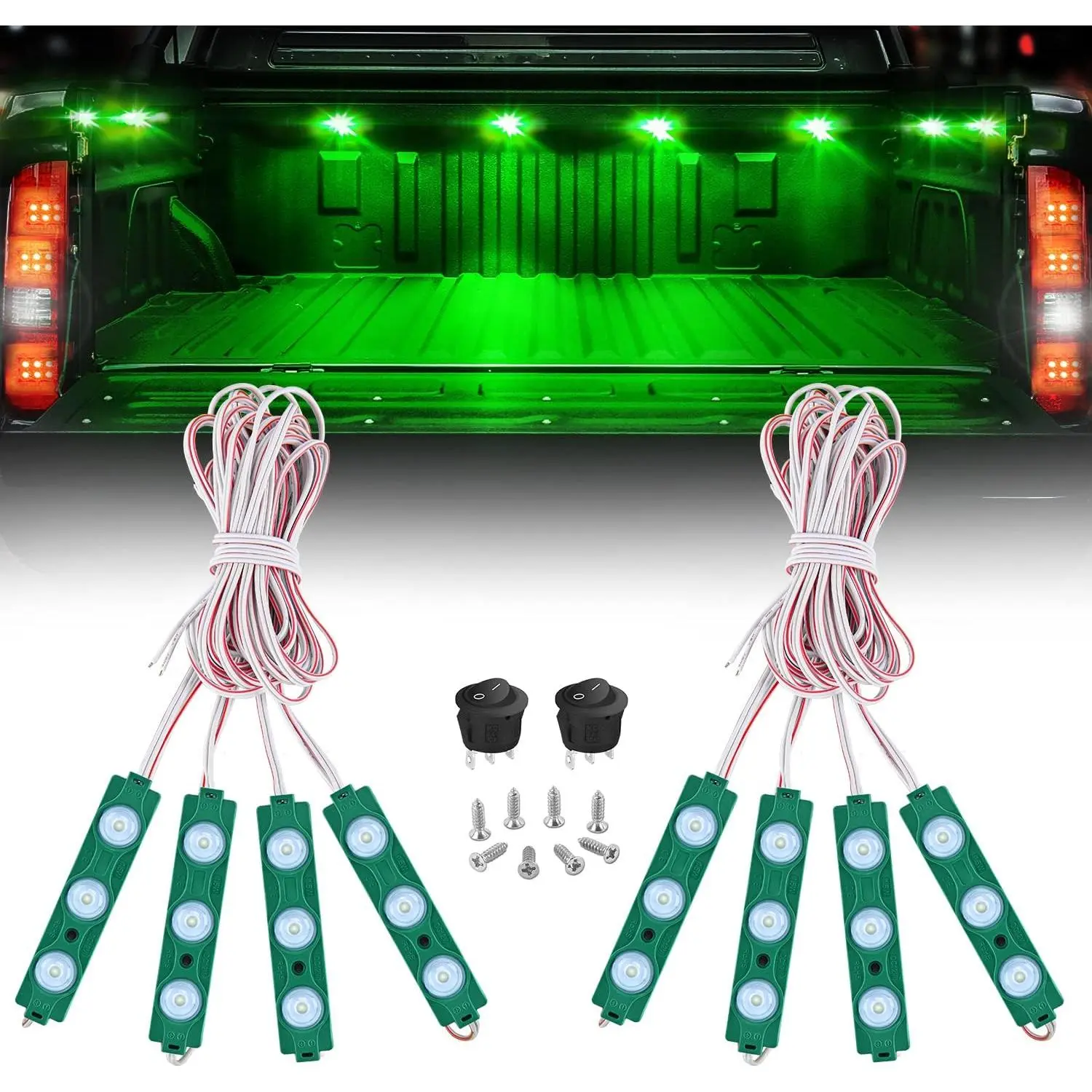 Nilight TR-117-H 8PCS 24LED 1.5W Adjustable Green Rock Lights, Weatherproof Silicone-Seal Car Lighting Kits with Tape, Screws, Switch, Plug for ATVs, Off-Road Motor Vehicles