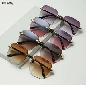 4-Pcs Unisex Geometric Pattern Rimless Retro Sunglasses, Summer Gradient Tinted UV400 Protection Shades, Casual Fashion Eyewear for Hiking, Outdoor Travel and Summer Vibes Daily Wear