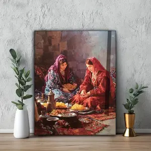 Kurdish Women Art Print, Traditional Middle Eastern Wall Decor with Vibrant Red & Blue Patterns, Frameless Cultural Artwork for Living Room, Office & Elegant Home Decoration