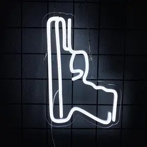 Pistol Shaped Wall Hanging Art Neon Night Lamps for Led Sign Cool Bedroom Game Room Decor Room Wall
