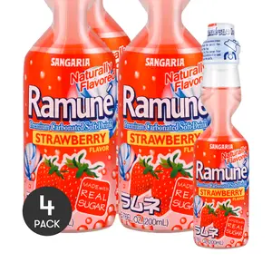 SANGARIA Japanese Strawberry Flavored Bubble Soda - 4 Pack, 200ml Each | Refreshing & Fun Drink