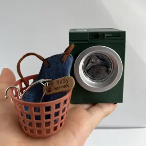 4-Piece Electric Miniature Washing Machine Set 1:12 Scale - Interactive Dollhouse Decor with Working Spin Function, Laundry Basket & Tiny Clothes, Fidget Toy for Anxiety Relief & Home Displa cute desktop ornament