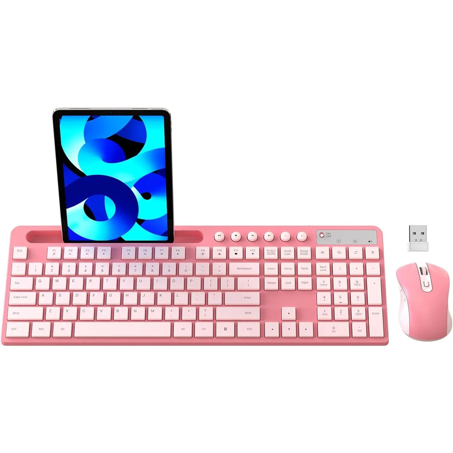 Keyboard and  Combo,  2.4G    Keyboard with Phone Tablet Holder, Silent  with 6 Button, Compatible with MacBook, Windows ( )