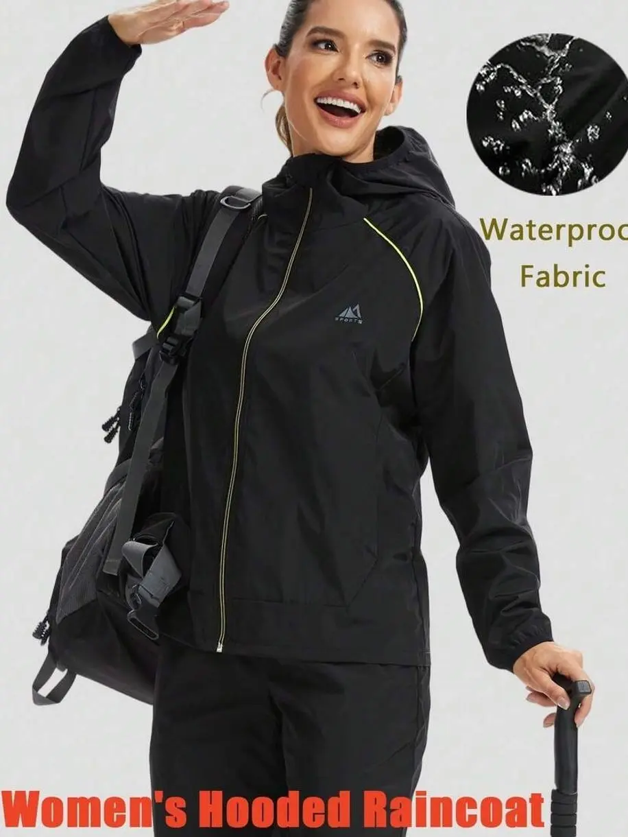 Women's Lightweight Waterproof Hooded Windbreaker Jacket with Zipper, Packable Raincoat with Pockets for Hiking, Cycling, Outdoor Sports and Travel
