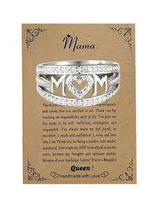 A ring with the word "Mom" engraved in relief and heart-shaped inlaid with crystals, making it an ideal jewelry gift for mom. A great choice for giving as a gift on Mother's Day or on mom's birthday. Heart Design Ring