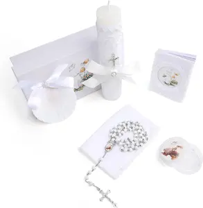 Baptism Candle Set for Boys Girls,5 PCS Baptism Kit Catholic Candle,Baptism Towel,Baptism Shell,Rosary,Bible for Dedication Christening Gift,Velas para Primera Comunión De Niño Bautizo De Niña