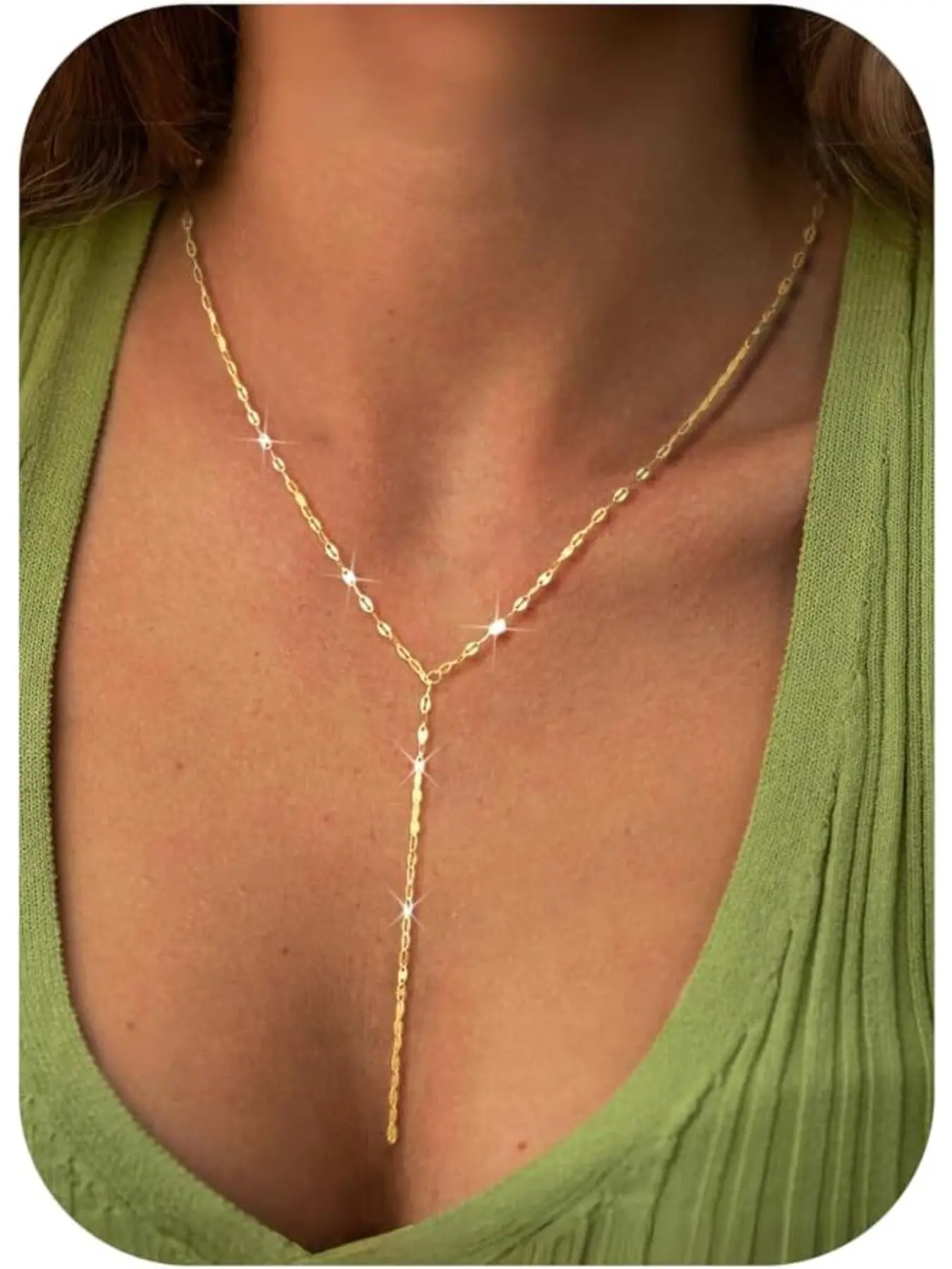 Gold Necklace for Women Gold Y-Shaped Pendant Necklace Dainty Long Necklace Layered Beaded Chain Drop Necklaces Gold Jewelry for Women Elegant Beaded Necklace