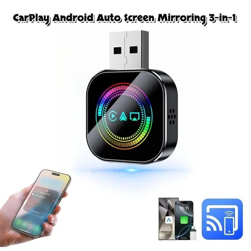 Relativelk 2025 Upgraded Mini Wireless CarPlay & Android Auto Adapter Plug & Play 2-in-1 with 2.4/5GHz WiFi & Bluetooth 5.0 Fast Stable Connection for iPhone/Android Colorful