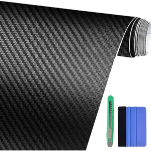 3D Carbon Fiber Vinyl Wrap, Black Vinyl Wrap Film Carbon Fiber Stickers for  Auto , Air Release Bubble Free Sheet  Including Tool Kits 1ftX5ft