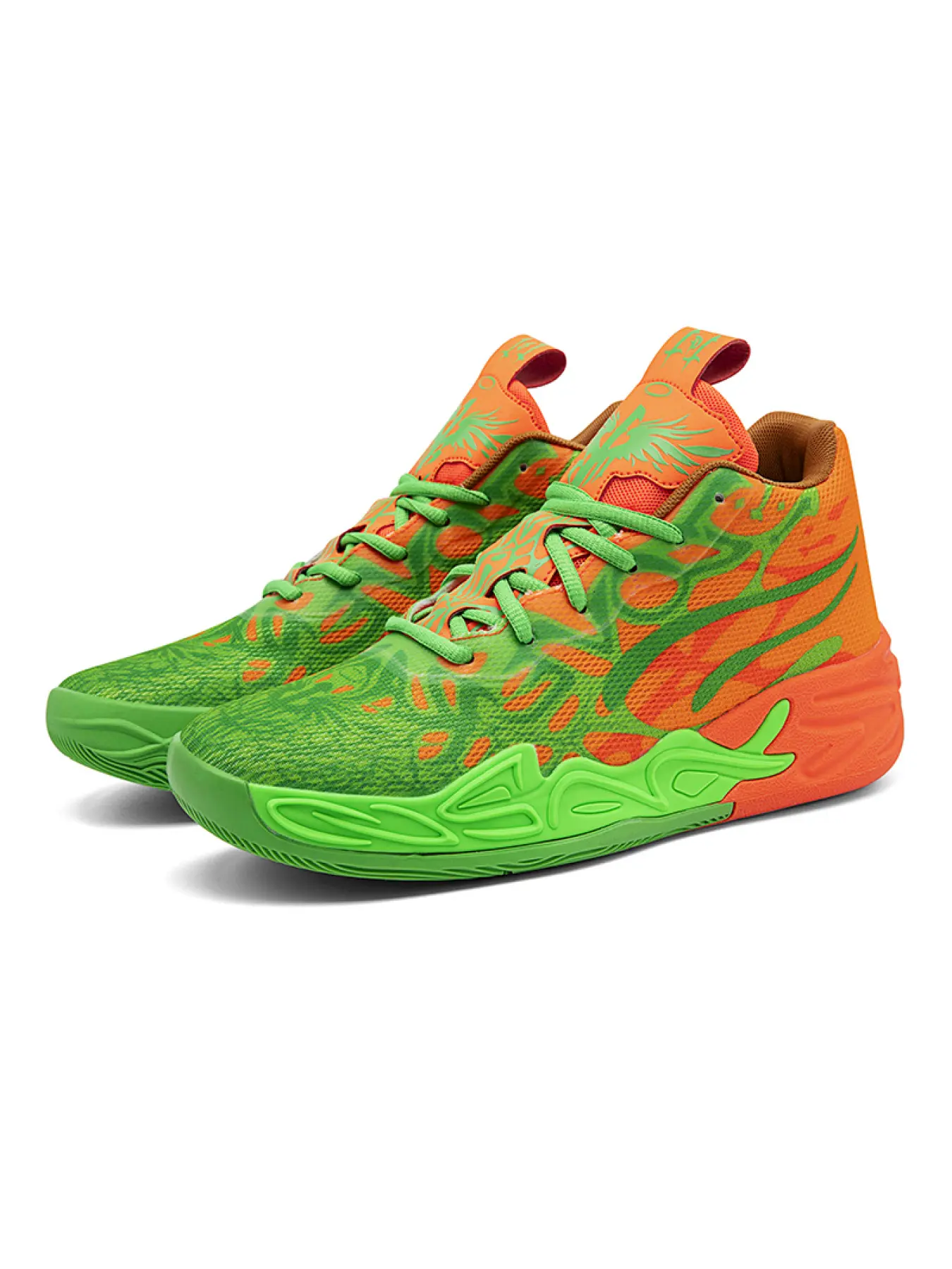 Parent-Child Fluorescent Pink-Green Graffiti Athletic Basketball Shoes, Sporty Shoes, Art Sports Style, High-Top Mesh Material, Eye-Catching, Shock-Absorbing & Ankle-Protecting, Ideal for Parent-Child Basketball Training & Trendy Outfits
