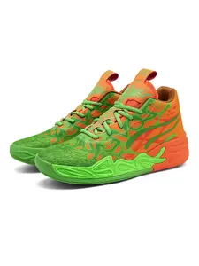 Parent - Child Fluorescent Pink - Green Graffiti Athletic Basketball Shoes, Art Sports Style, High - Top Mesh Material, Eye - Catching & Unique, Shock - Absorbing & Ankle - Protecting, Ideal for Parent - Child Basketball Training & Trendy Outfits