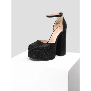 Women’s High Chunky Platform Closed Toe Block Heels Square Toe Ankle Strap Dress Wedding Party Pumps Shoes Fashion Classy Girl Elegant Stylish Flatform Heeled Footwear