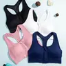 4 Pcs Women's Solid Hollow Out Racerback Zip Front Bra, Breathable Scoop Neck Wireless Bra, Bralette Lingerie for Women