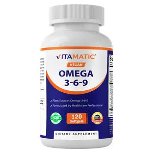 Vitamatic Vegan Omega 3-6-9 Complex 1250mg | Flaxseed, Olive, Borage & Algae Oils | Plant-Based Omegas | 120 Softgels Healthcare Dietary Supplement Fitness Joints