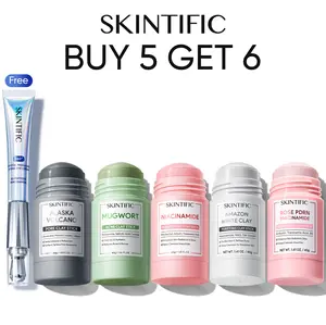 [Buy 5 Get 6] SKINTIFIC Ultimate Clay Stick Bundle – 5 Masks + Free 360° Crystal Massaging Eye Cream – Alaska Volcano + Mugwort Anti Pores & Acne+ Niacinamide Bright Boost + Amazon White purifying + PDRN Rose Clay Stick