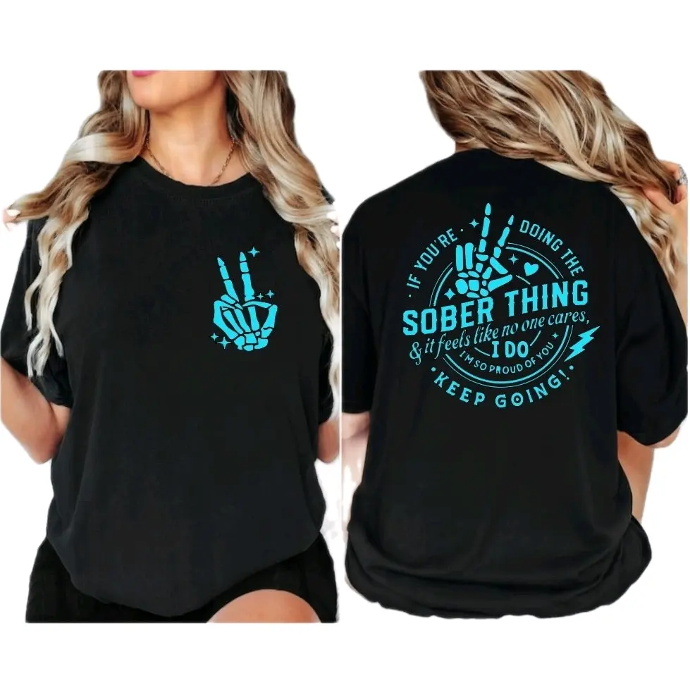 sober shirt recovery proud keep going popular retro Short sleeve tshirt Unisex black and blue mental health awareness
