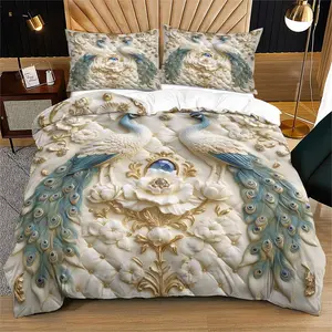 Luxury European Style Bedding Set, Soft Comfortable Fashion Home Decor, Elegant Peacock Pattern Decorative Duvet Cover, Bedroom & Guest Room Use