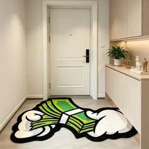 Cartoon Money Print Carpet, Velvet Rug, Cartoon Pattern Rug for Living Room Bedroom, Soft Easy Clean Plush Mat, Decorative Fluffy Rug, Home Decor for Sofa Table Doorway