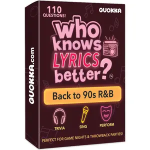 QUOKKA Lyric Challenge Card Game - 110 Throwback Vibe Cardboard Cards, 90s R&B Music Trivia Questions, Adult Party Game for Singing & Fun