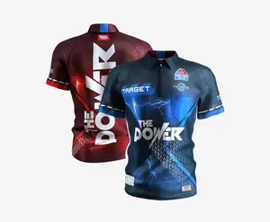 Phil Taylor 2025 Playing Shirt - The Power - Red & Dark Blue Microfibre Dart Shirt with Advanced Ventilation