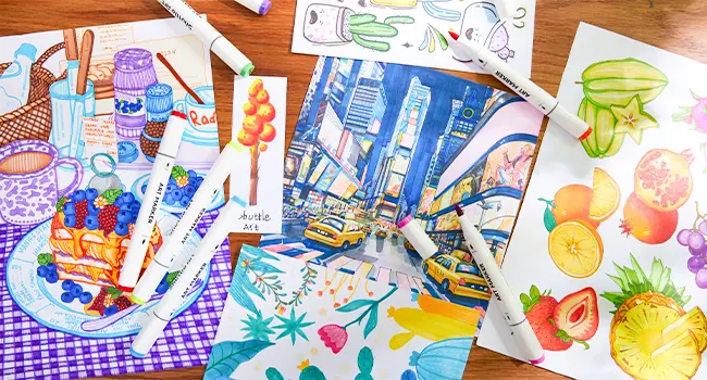 Shuttle Art 24/89/121 Colors Dual Tip Alcohol Based Art Markers, 88/120 Colors plus 1 Blender Permanent Marker with Case Perfect for Coloring Books Sketching Card Making
