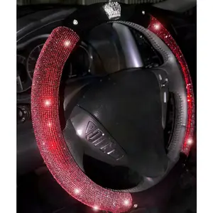 Crystal Plush Crown Car Steering Wheel Universal Diamond Handle Cover Red