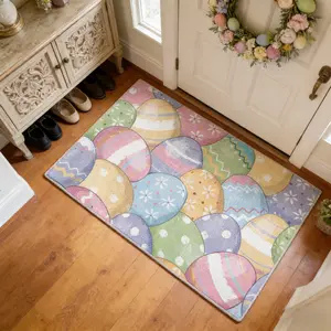 Easter Egg Pattern Door Mat, Plush Non-Slip Thick Rug for Balcony Sunroom, Home Decorative Easter Gift, Classic Retro Style