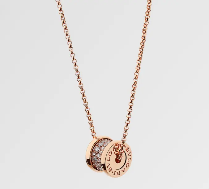 Pre-owned Bvlgari B.zero1 Rose Gold Mini Necklace Dia Paved, Non Full Set