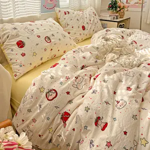 4pcs Double Layer Bedding Set, Cartoon Sheet Set, Single Person Three-Piece, Suitable for Bedroom, Guest Room, Dormitory
