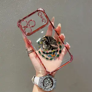 Mexican Golden Eagle Badge Flag Design Case for iPhone 17 Pro Max/16 Pro 15 14 Plus 13 12 11 Pro Max Case, Four-Corner Airbag Anti-Drop Transparent Drop-proof Soft TPU Cover, Ideal Gift
