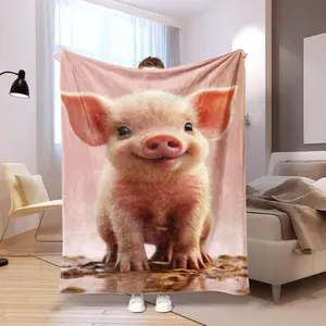Cute Pig Pattern Blanket, Soft Warm Throw Blanket, Air-conditioned Room Blanket, Warm Nap Blanket for Home Office Travel Camping  Thin Blanket Dream Workshop