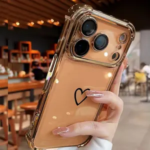 Black Love Four Corner Four-corner Thickened Mobile Phone Case for iPhone 17 Air 16 15 14 13 12 11 Pro Max Plus border Electroplating with counter-fall Safety Cushion 2D printing