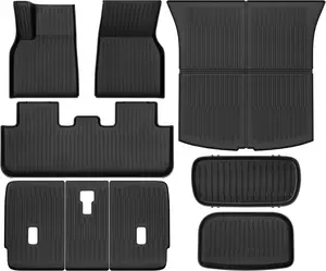 OEDRO Floor Mats Fit for Tesla New Model Y Juniper 2025 5-Seater (NOT for 7-Seat), 9PCS TPE All-Weather Car Mats Full Set Interior Accessories with 1st & 2nd Row, Back Seat Mats and Cargo Liner