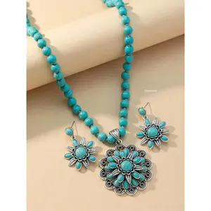 Boho Style Turquoise Texture Decorated Necklace and Dangle Earrings, Fashion Jewelry for Party, Daily Clothing Decor, Trendy All-match & Exquisite Jewelry for Birthday Gift