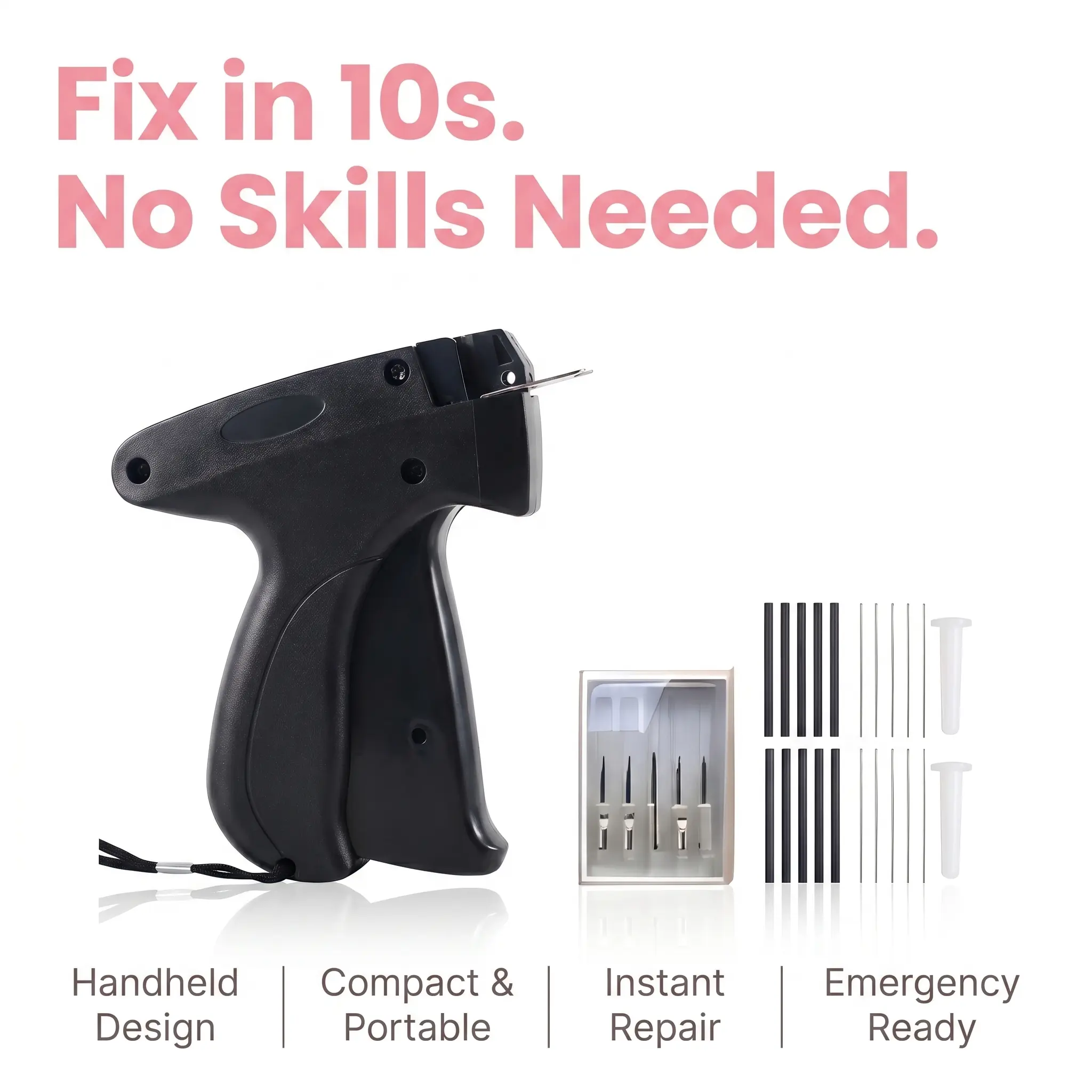 Handheld Clothing Tagging Gun Kit - Instant Fabric Fastener Tool with Needles, Micro Fasteners, Portable Clothes Fixer for Hemming, DIY Clothing Repair, Home Use