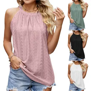 Women's Minimalist Oversized Sleeveless Crinkle Cotton Tee - Crinkle Cotton Fabric, Boxy Style, Comfy Round Neck, Fitted Basic Top, Essential Daily Wear Women's Tank Top