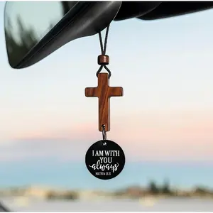 Bible Verse Car Rearview Mirror Hanging Cross Ornament, Daily Encouragement, Christian Car Accessories