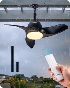 EDISHINE 30-in Outdoor Ceiling Fan with Light, Remote & IP66 Waterproof Rating, Hanging Hook, 3CCT 6-Speed DC Motor, Matte Black Blades, Plug-in Wet-Rated for Patio, Pergola